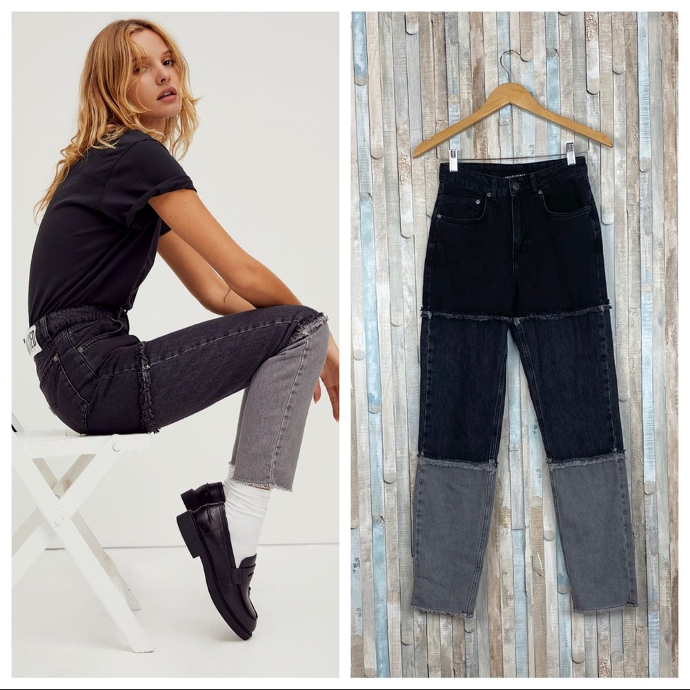 The Ragged Priest 26 High Rise Waist Black Stripe 3 Panel Mom Jeans Free‎ People